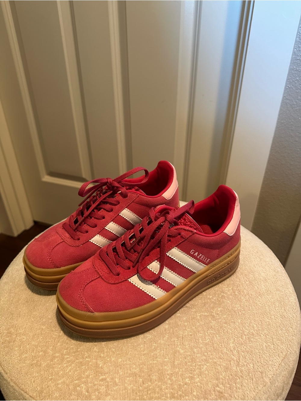 adidas Gazelle Women's Pink-Red Suede Platform Sneakers